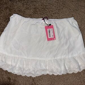 Edikted White Mini Skirt with Lace Hem